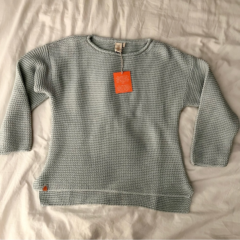 Brand New Sh*t That I Knit The Scotia Sweater | size large | Sea Spray Blue